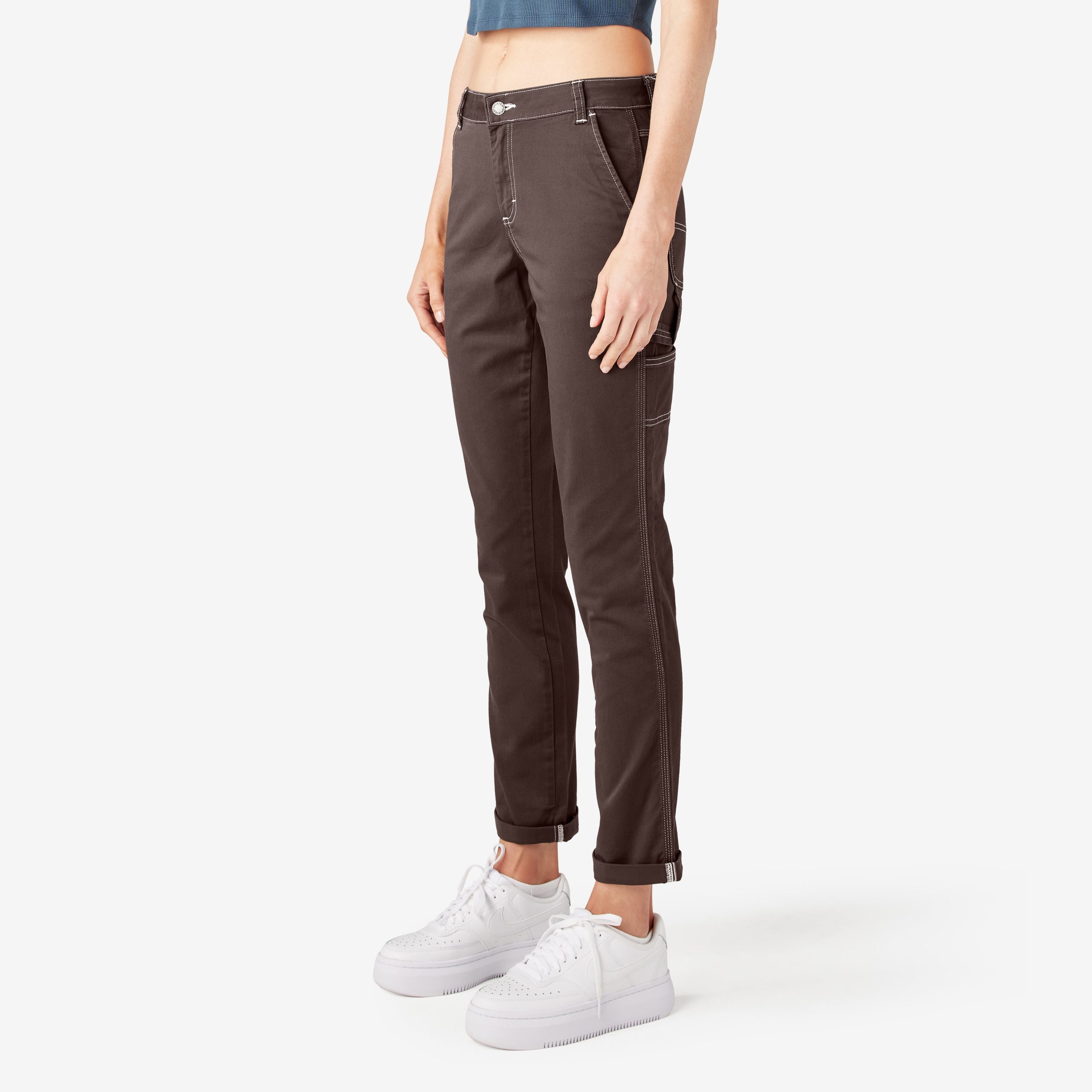 Women's Slim Straight Fit Roll Hem Carpenter Pants - Image 3