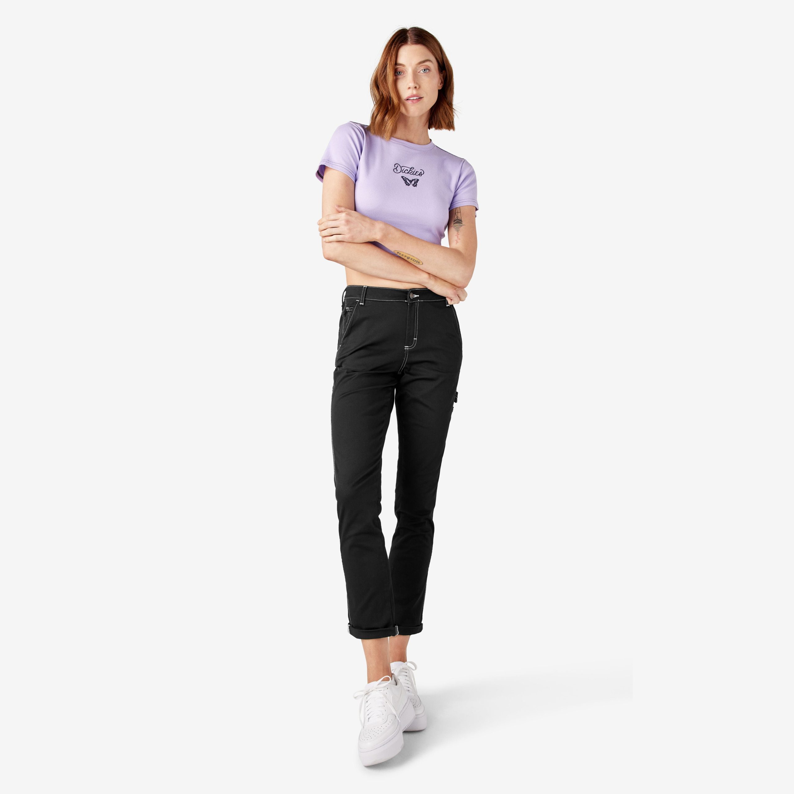 Women's Slim Straight Fit Roll Hem Carpenter Pants - Image 5